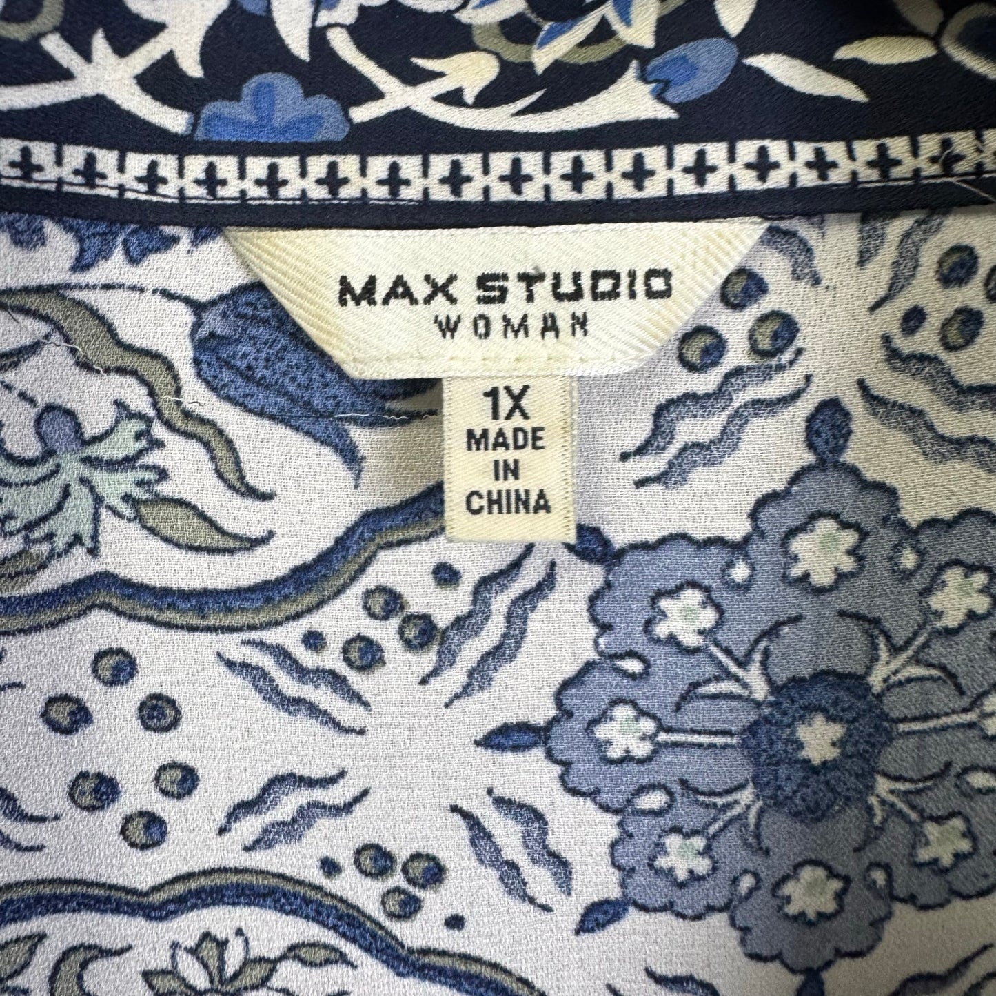 Max Studio Blue White Print Long Kimono Sleeve Open Front Cardigan Womens 1X