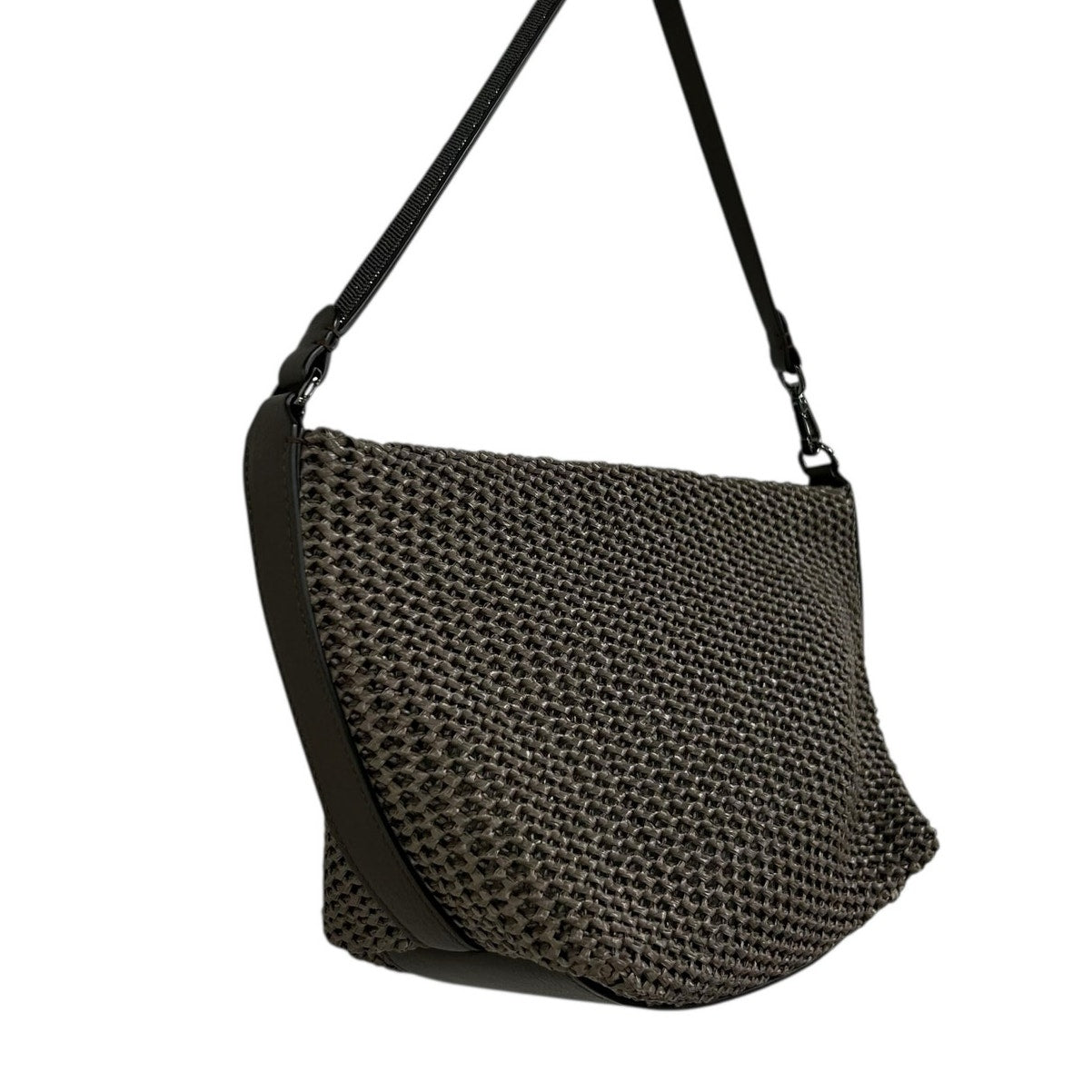 Brunello Cucinelli Brown Interwoven Raffia Effect Single Handle Shoulder Bag