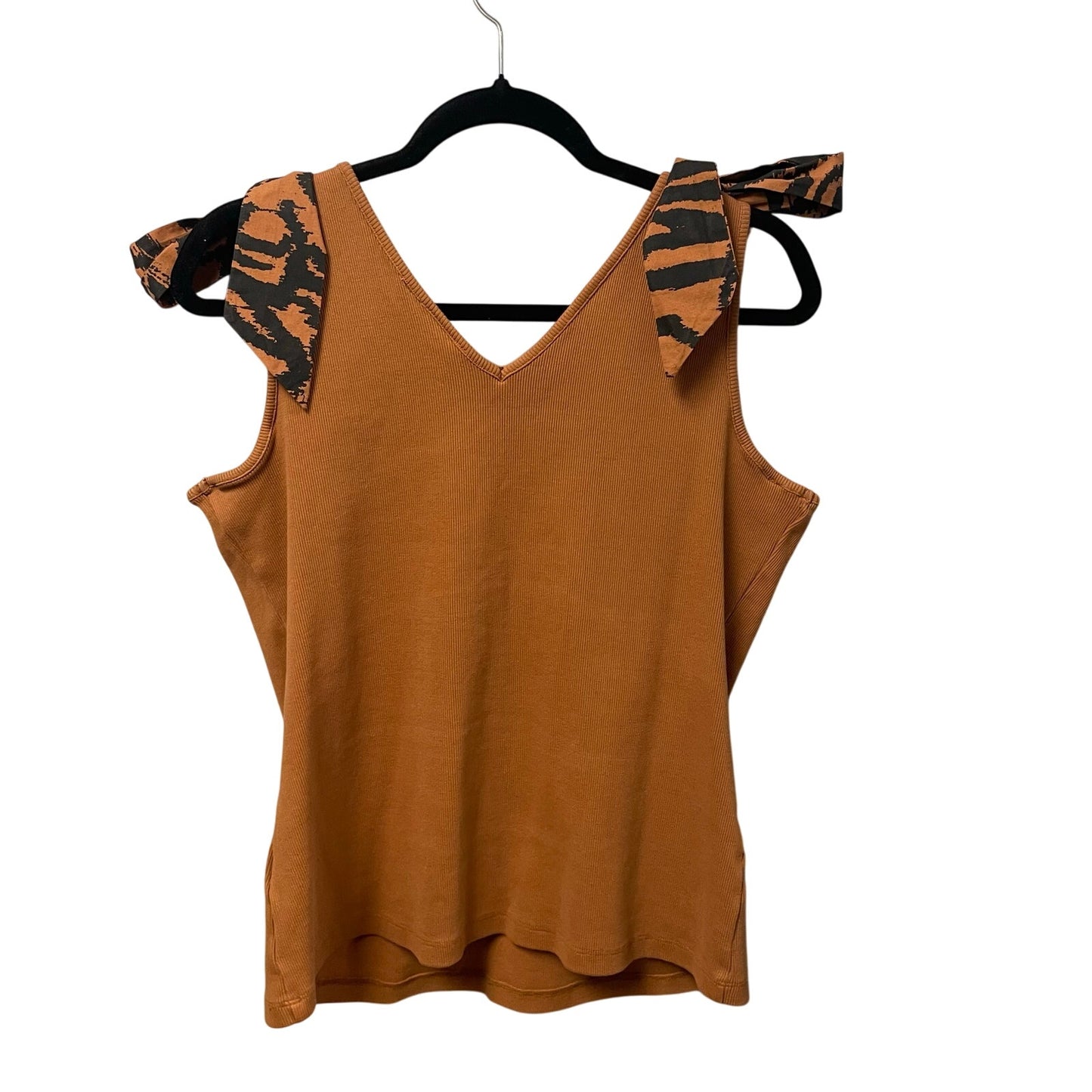 Anthropologie Maeve Bow Tie Tank Blouse Top Ribbed Copper Brown Womens XL