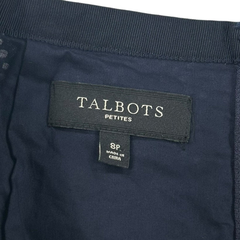 Talbots Navy Floral Eyelet Gold Embellished Lined Pencil Skirt Womens Petite 8