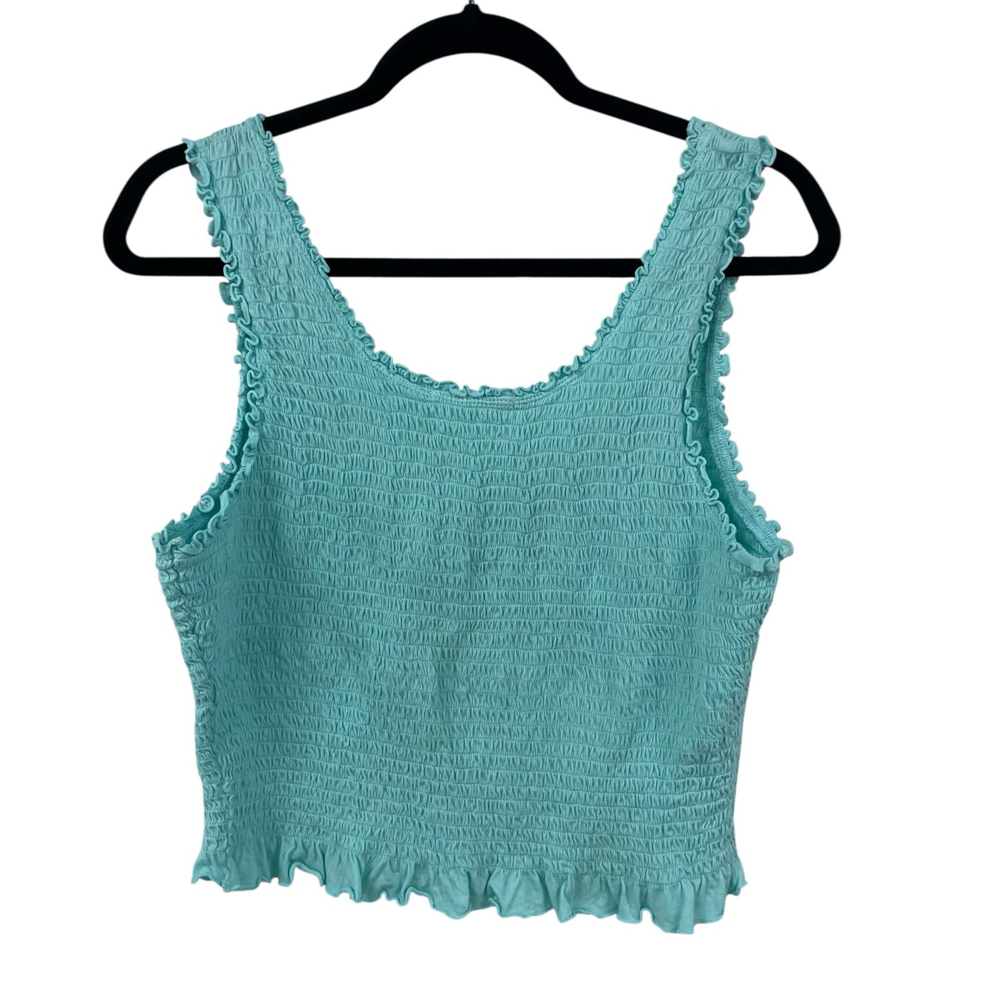 Anthropologie Floreat Smocked Ruffle Cropped Tank Top Light Blue Womens Large