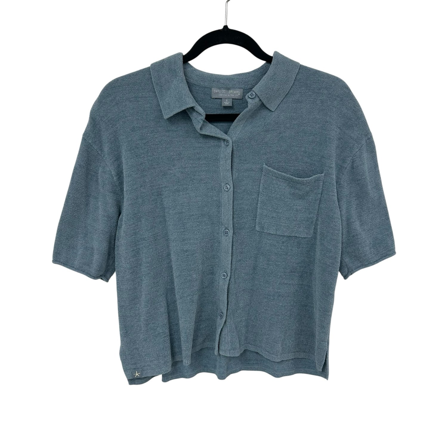 Barefoot Dreams CozyChic Ultra Lite Blue Cropped Short Sleeve Shirt Womens Small