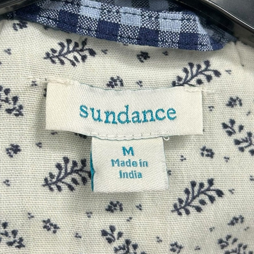 Sundance Navy Blue Gingham Button Front Linen Ziri Blazer Womens Medium