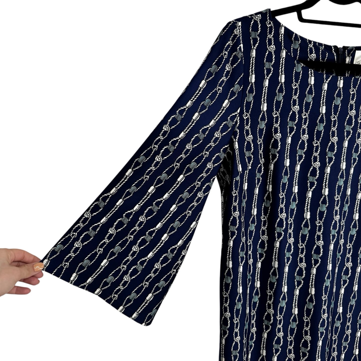 Julie Brown Navy White 3/4 Sleeve Merrie Printed Shift Dress Womens Large