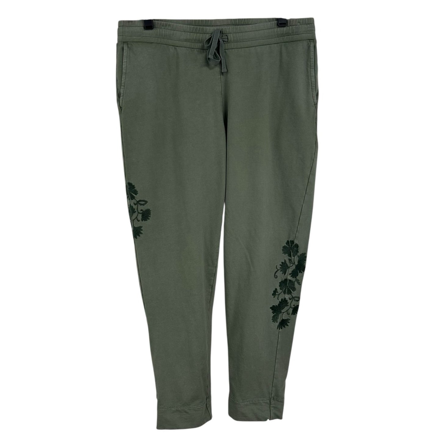 J. Jill Green Embroidered Drawstring Cotton Blend Ankle Pants Womens Small