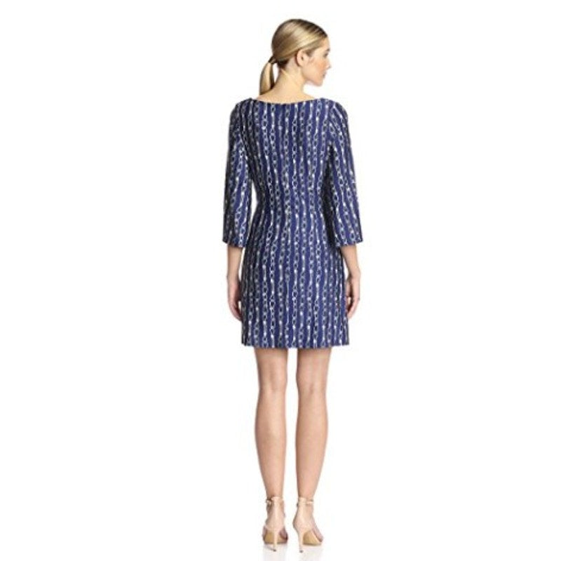 Julie Brown Navy White 3/4 Sleeve Merrie Printed Shift Dress Womens Large