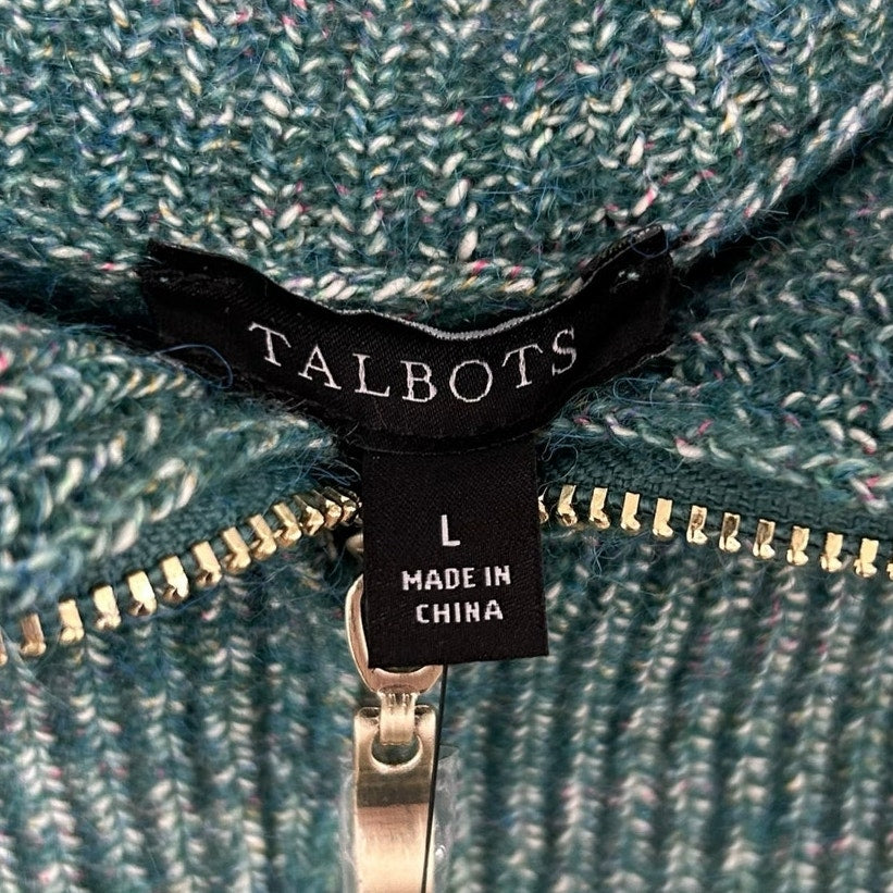 NWT Talbots Lagoon Green Blue Zip Collar Sweater Shift Dress Womens Large