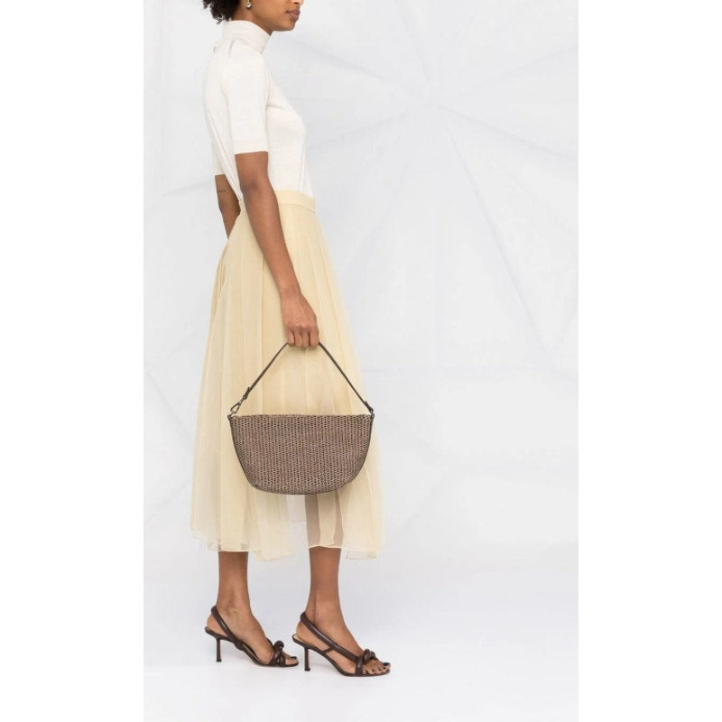 Brunello Cucinelli Brown Interwoven Raffia Effect Single Handle Shoulder Bag