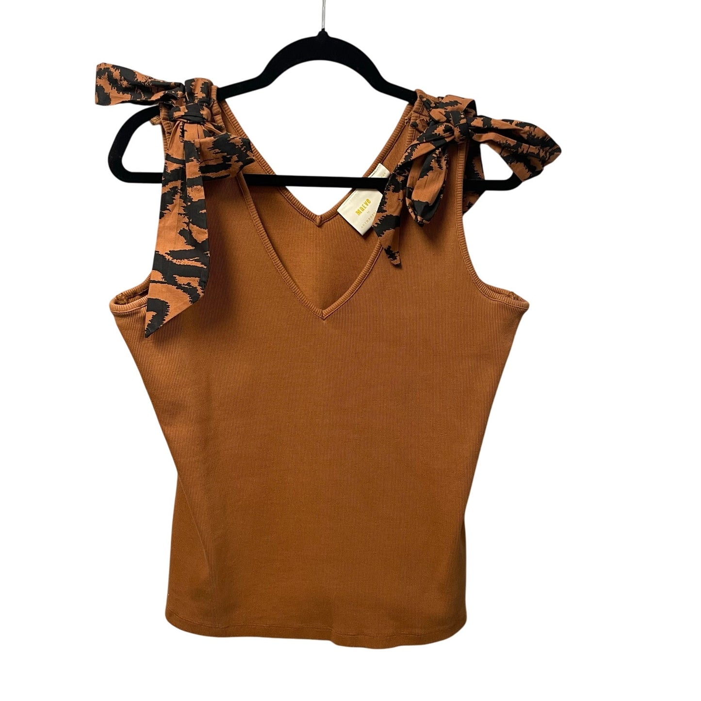 Anthropologie Maeve Bow Tie Tank Blouse Top Ribbed Copper Brown Womens XL