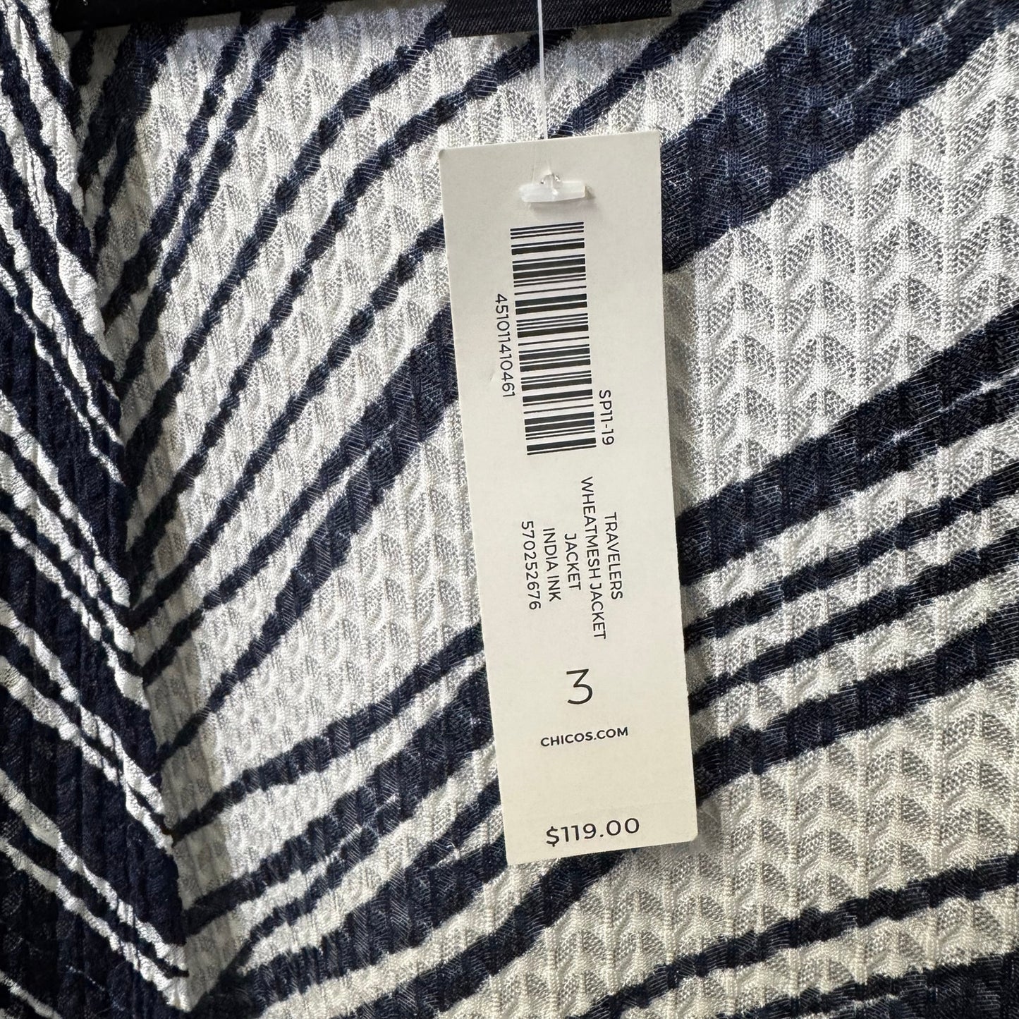 NWT Chico’s Travelers White Navy Long Sleeve Wheat Mesh Jacket Womens X-Large