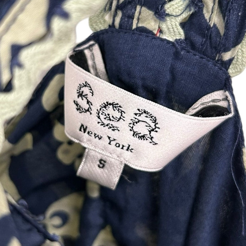 Sea New York Navy Tan Floral Print Sleeveless Cotton Smocked Top Womens Small