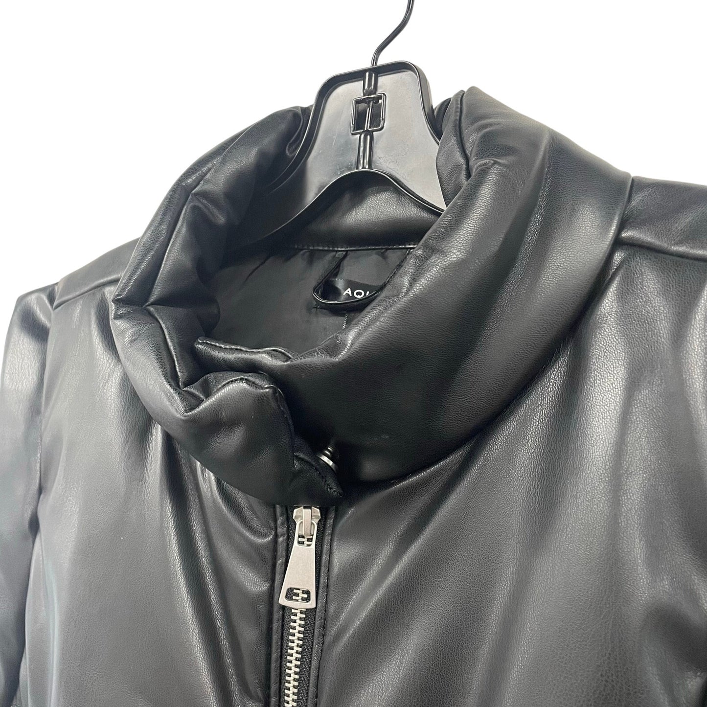 Aqua Black Faux Leather Full Zip Puffer Vest Womens Size Large