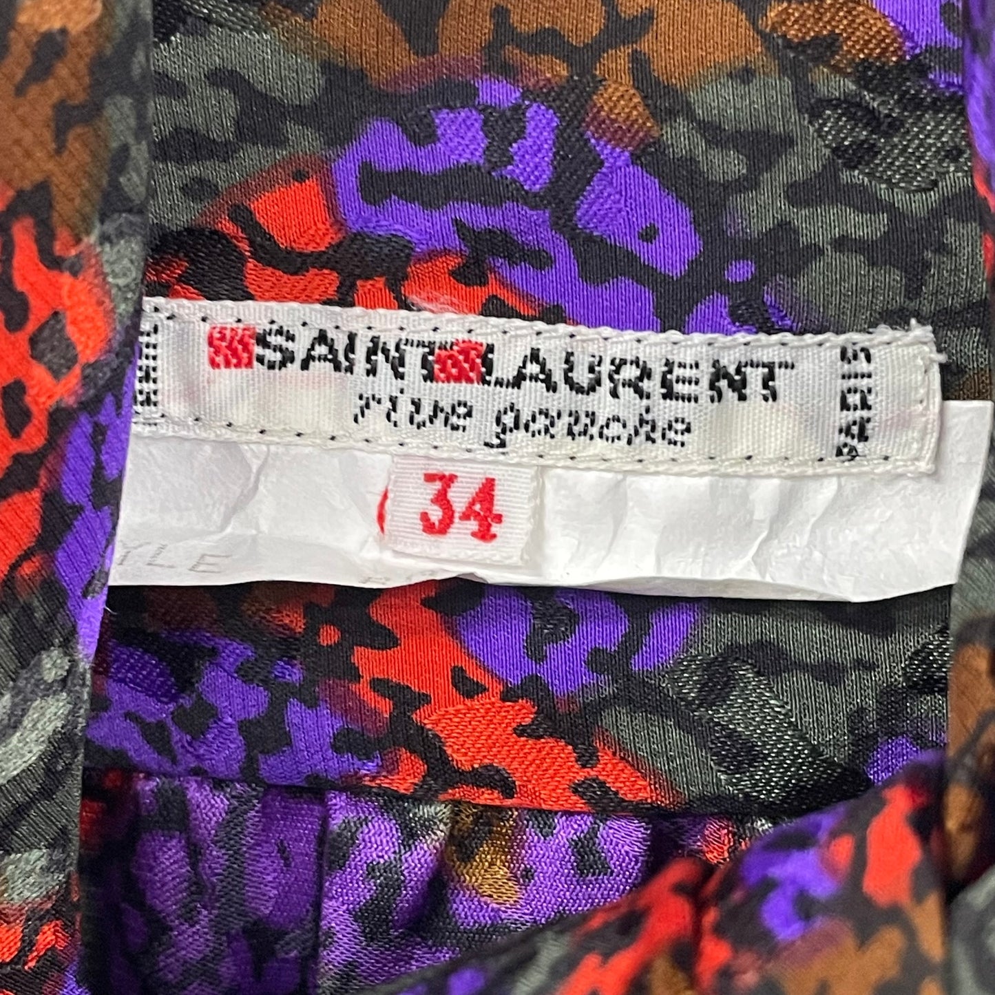 Vintage Saint Laurent Rive Gauche Colorful Silk Tie Neck Button Down Blouse US 4