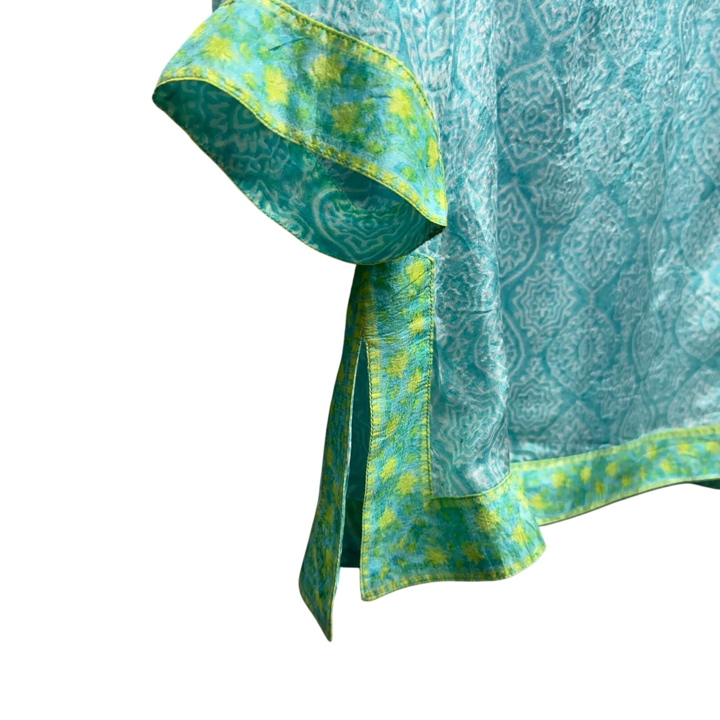 Gretchen Scott Turquoise Lime 3/4 Sleeve Easy Breezy Silk Tunic Womens Large