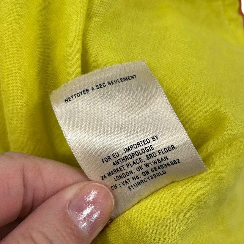 Leifsdottir Anthropologie Quilotoa Yellow Multicolor Strapless Dress Womens 10