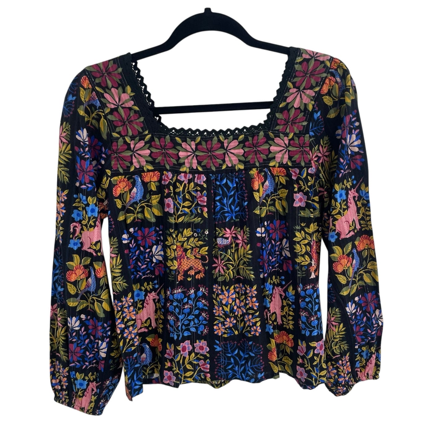 Printfresh Opening Day Patchwork Floral Multicolor Animal Print Top Womens XS