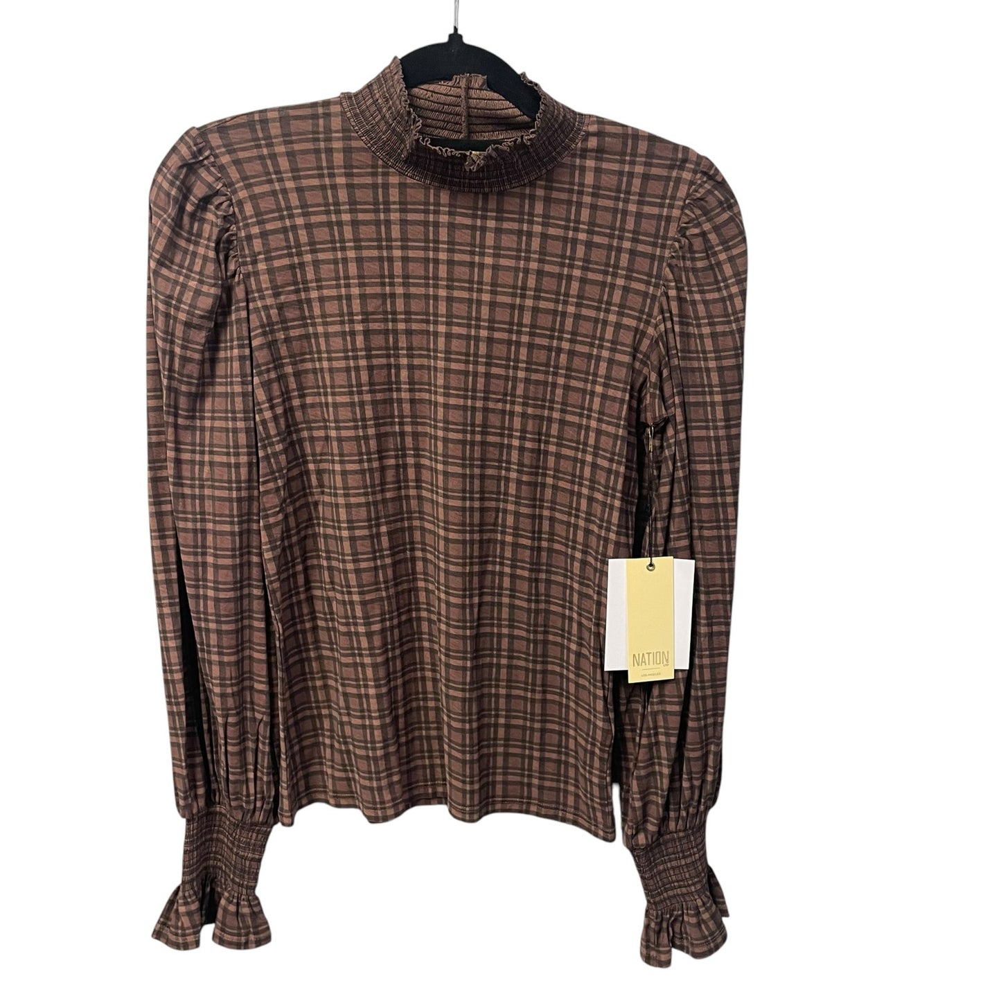 NWT Nation Ltd Violet Prim And Proper Top Brown Black Tartan Plaid Size Small