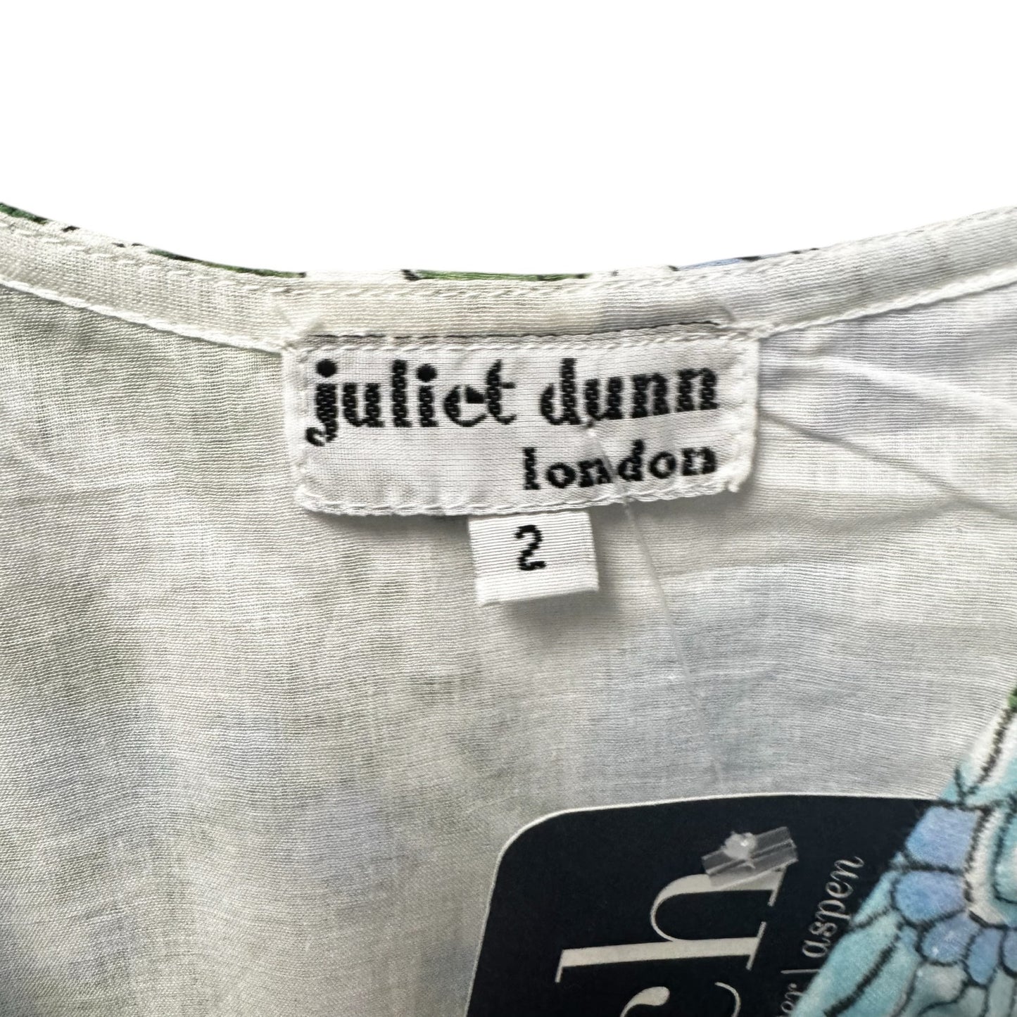 NWT Juliet Dunn White Blue Floral Sleeveless Scoop Neck Drop Waist Dress Women 2