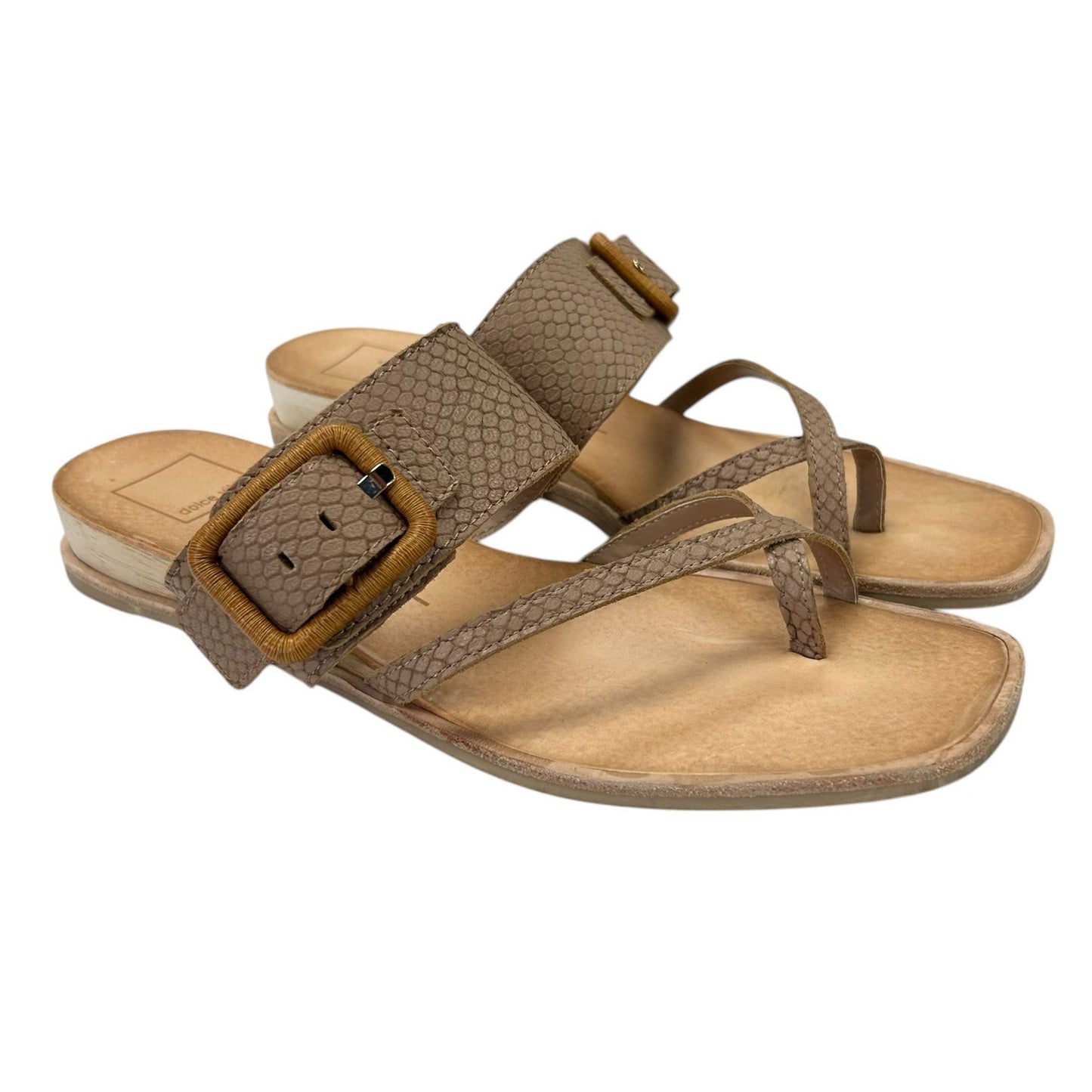 Dolce Vita Cafe Embossed Leather Perris Flat Buckle Sandal Womens 8.5