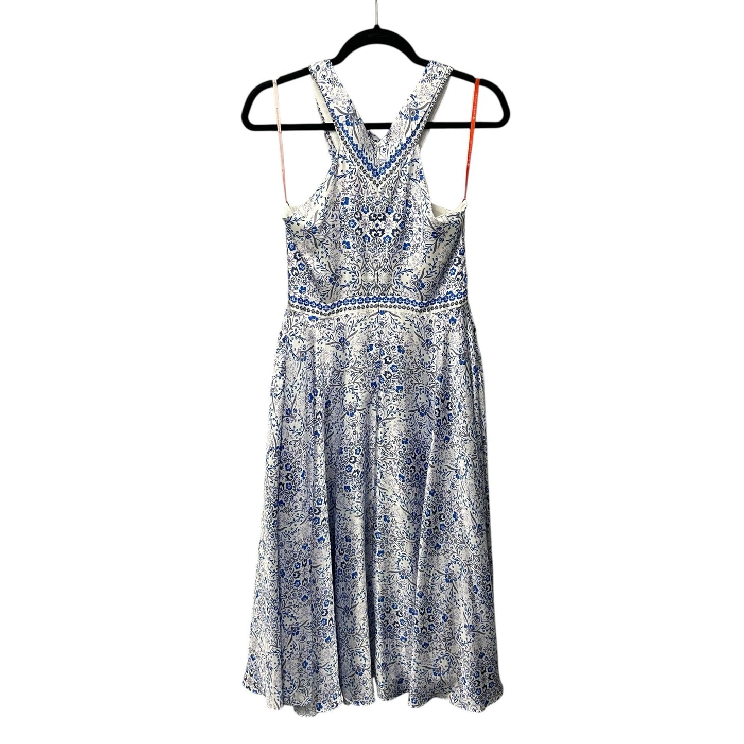 Monique Lhuillier Blue White Floral Print Melete Crossover Midi Dress Womens 8