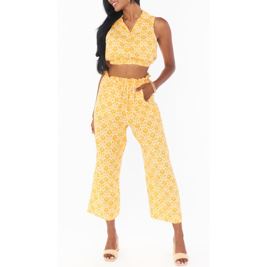 NWT Show Me Your Mumu Yellow Golden Fields Cotton Peggy Pants Womens X-Small