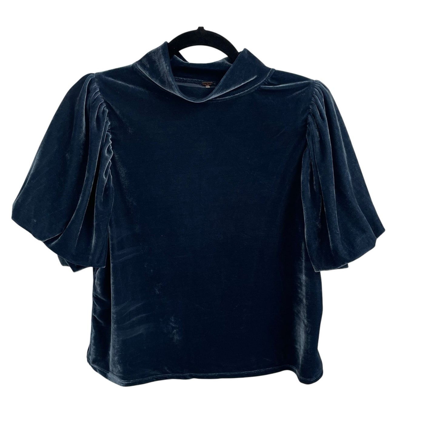 Free People Blue Claudia Velvet Mock Neck Puff Sleeve Top Womens Medium