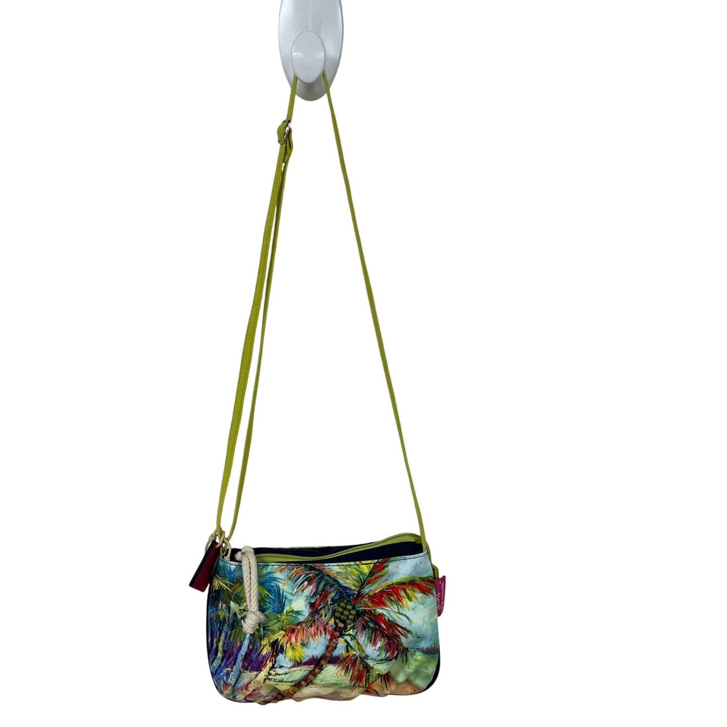 Leoma Lovegrove Multicolor Embellished Palm Tree Beach Scene Crossbody Handbag
