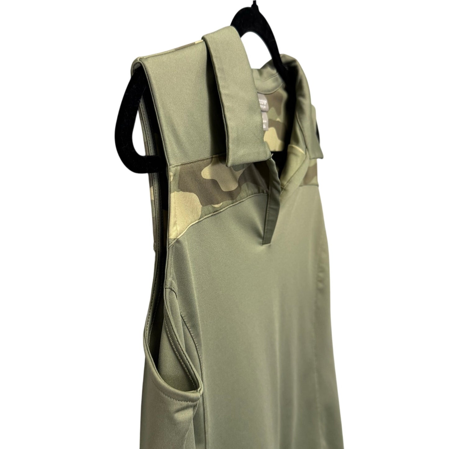 Chico's Green Camouflage Sleeveless Collared V Neck Side Slit Tank Top Womens 12