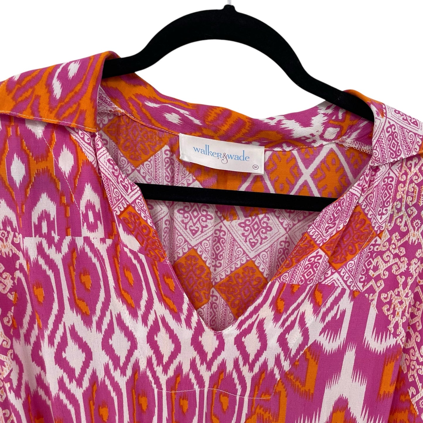 Walker & Wade Mia Dress in Flamingo Pink Orange Ikat Print Womens Medium