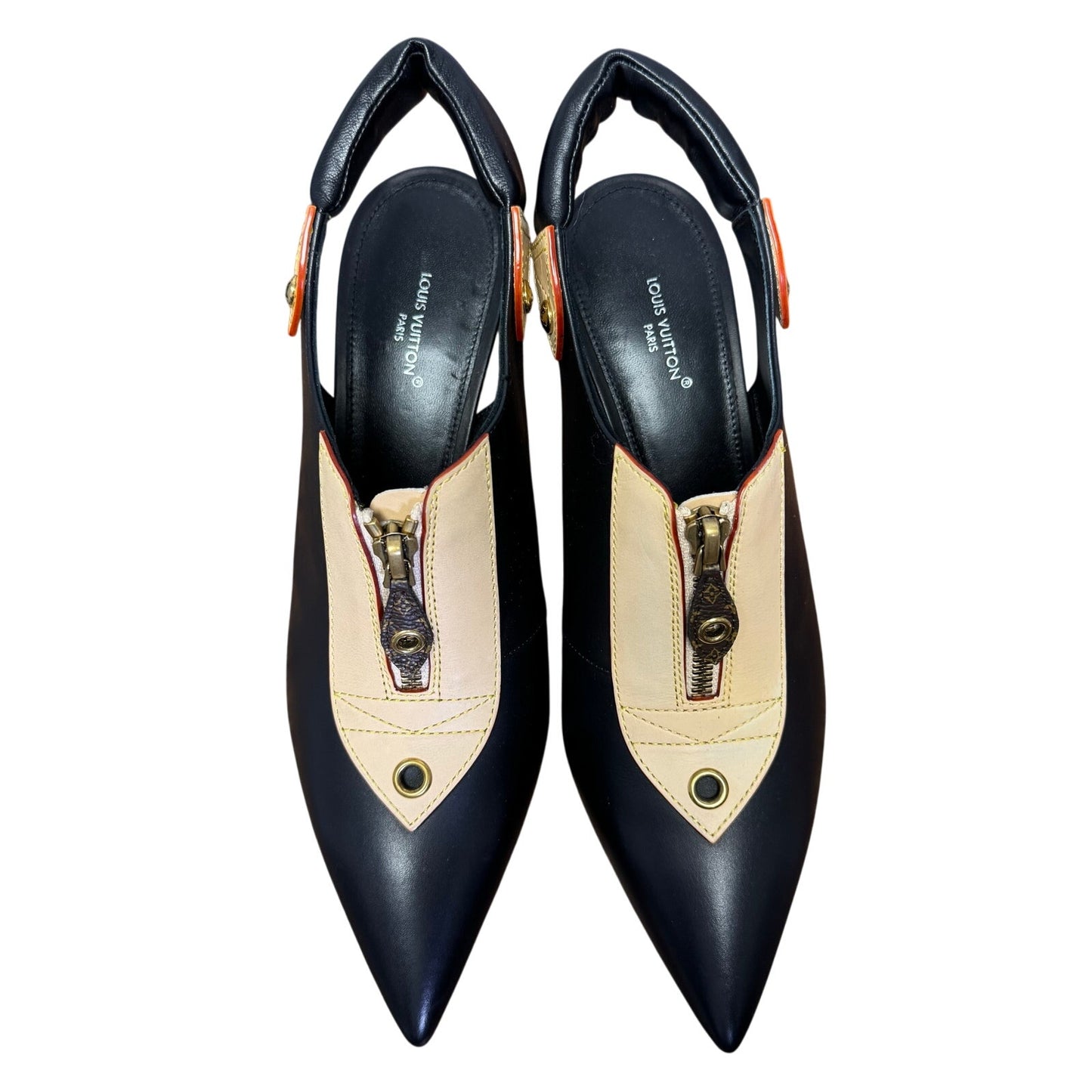 Louis Vuitton Black Calfskin Allure Slingback Pointed Toe Pumps Womens 9.5