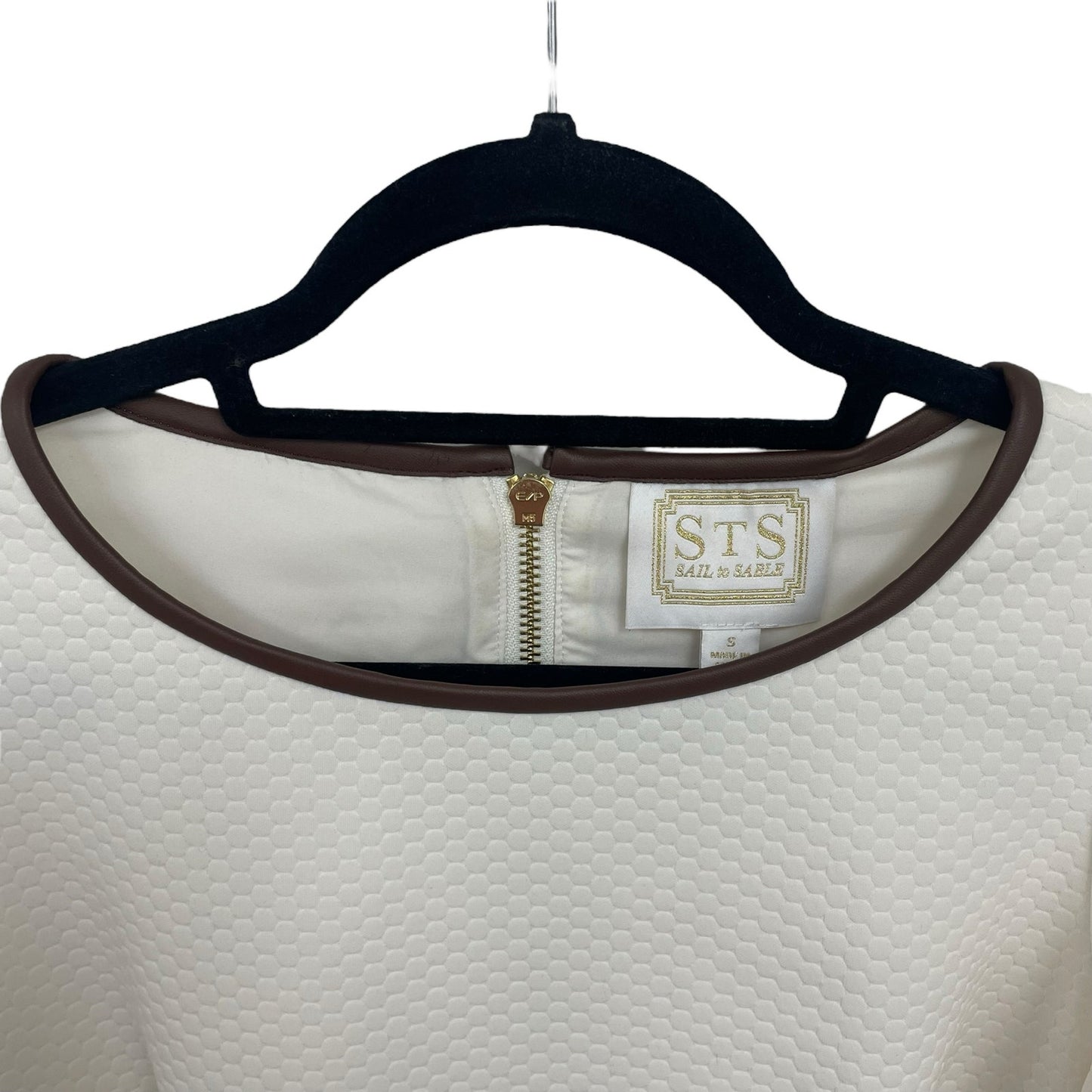 Sail to Sable Ivory Quilted Bell Sleeve Top Brown Faux Leather Trim Size Small