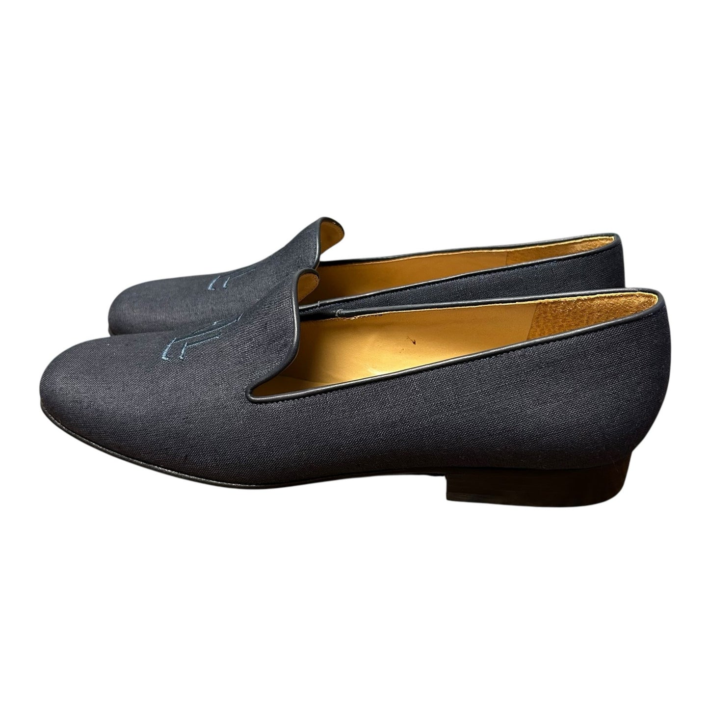 Lauren Ralph Lauren Blue Logo Embroidered Slip On Heeled Loafer Womens 9
