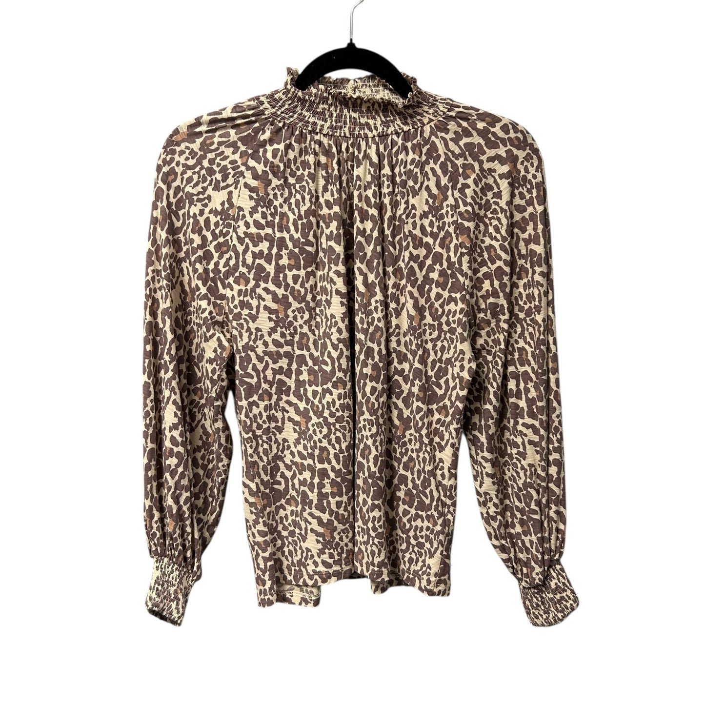 Nation LTD Antique Leopard Melanie Long Sleeve Smocked Peasant Top Womens Small