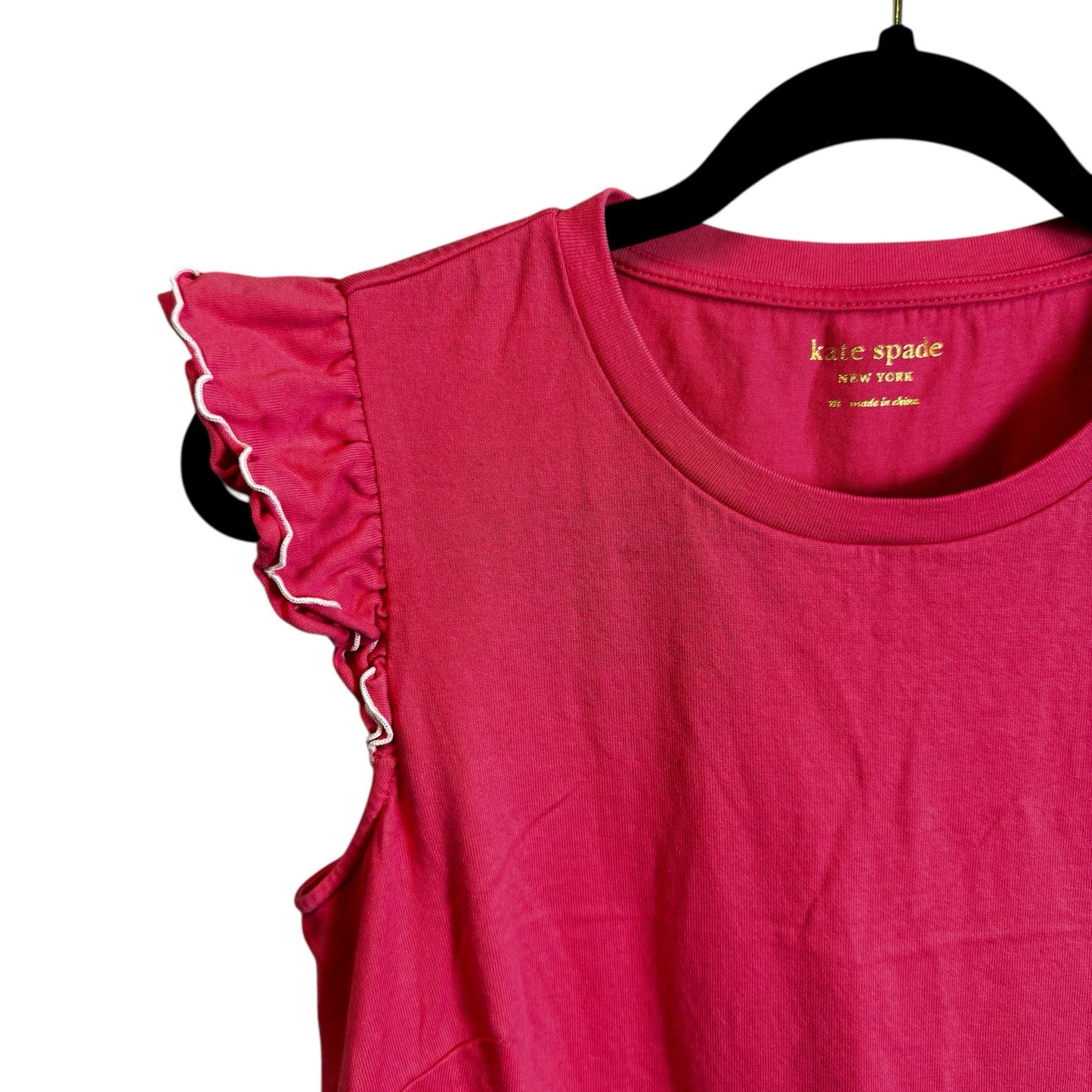 Kate Spade New York Pink Ruffle Sleeve Crewneck Cotton Peplum Tee Womens Medium