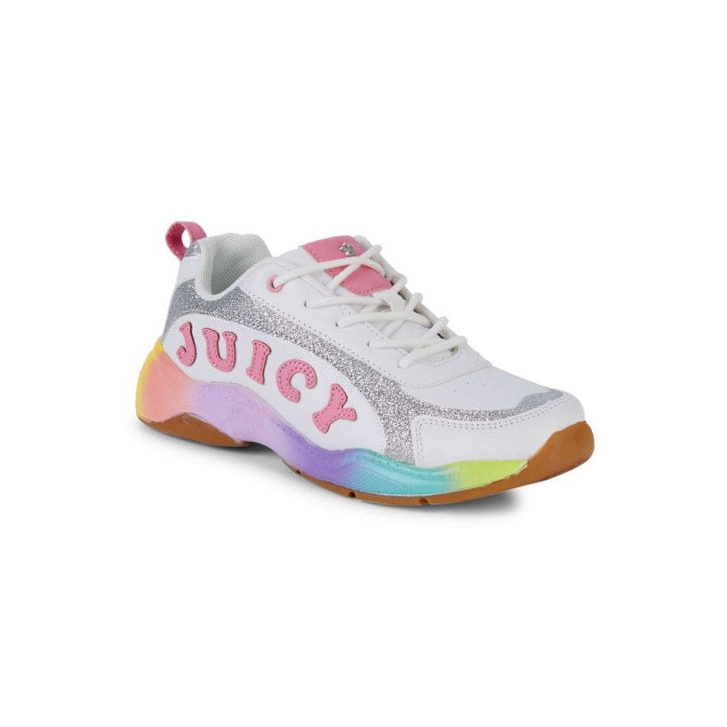 Juicy Couture Girl's Beverly Blvd Glitter Pink Logo Sneakers in White Rainbow 4