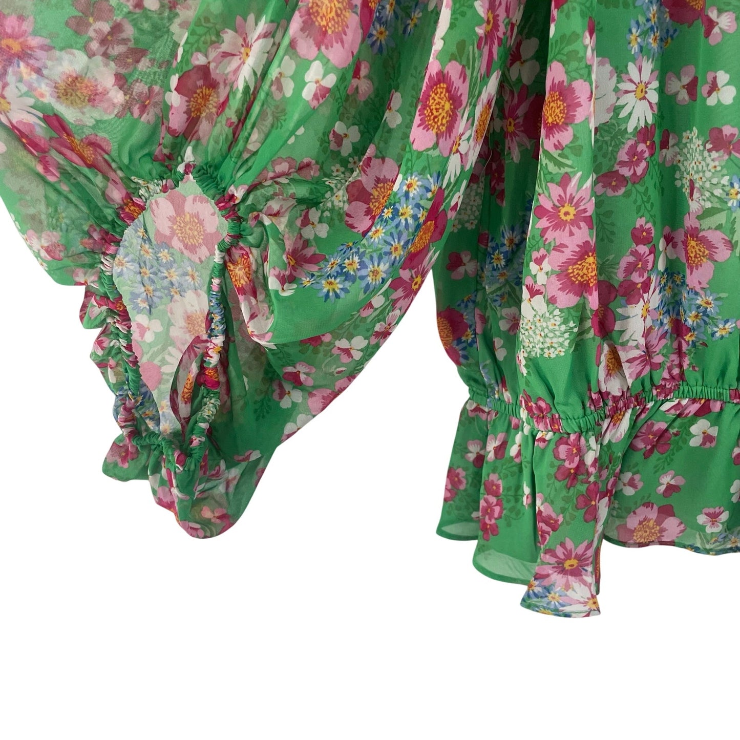 NWT Sugar Lips Curve Akina Floral Ways Ballon Sleeve Blouse Green Pink Womens 3X