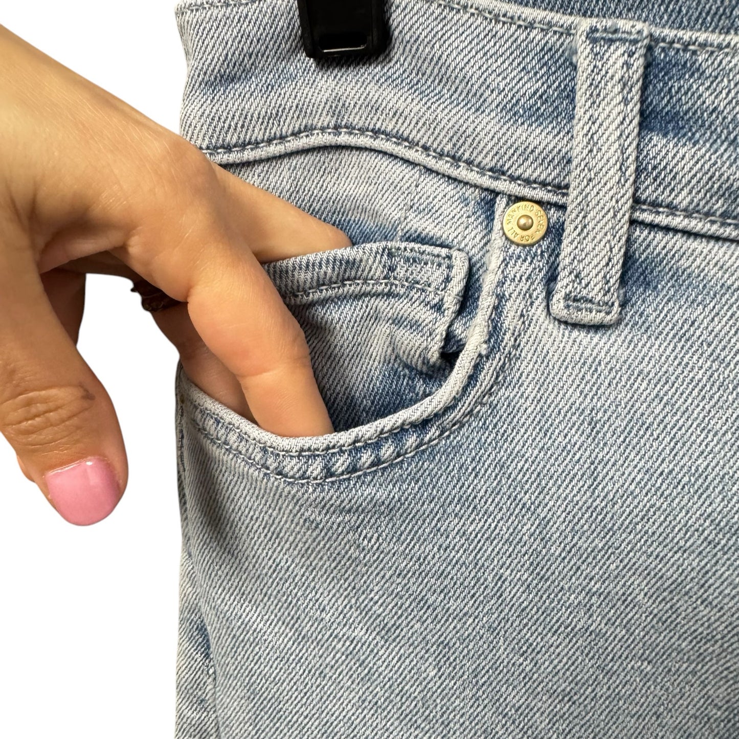 7 For All Mankind Light Wash High Rise Raw Hem Straight Denim Jeans Womens 26