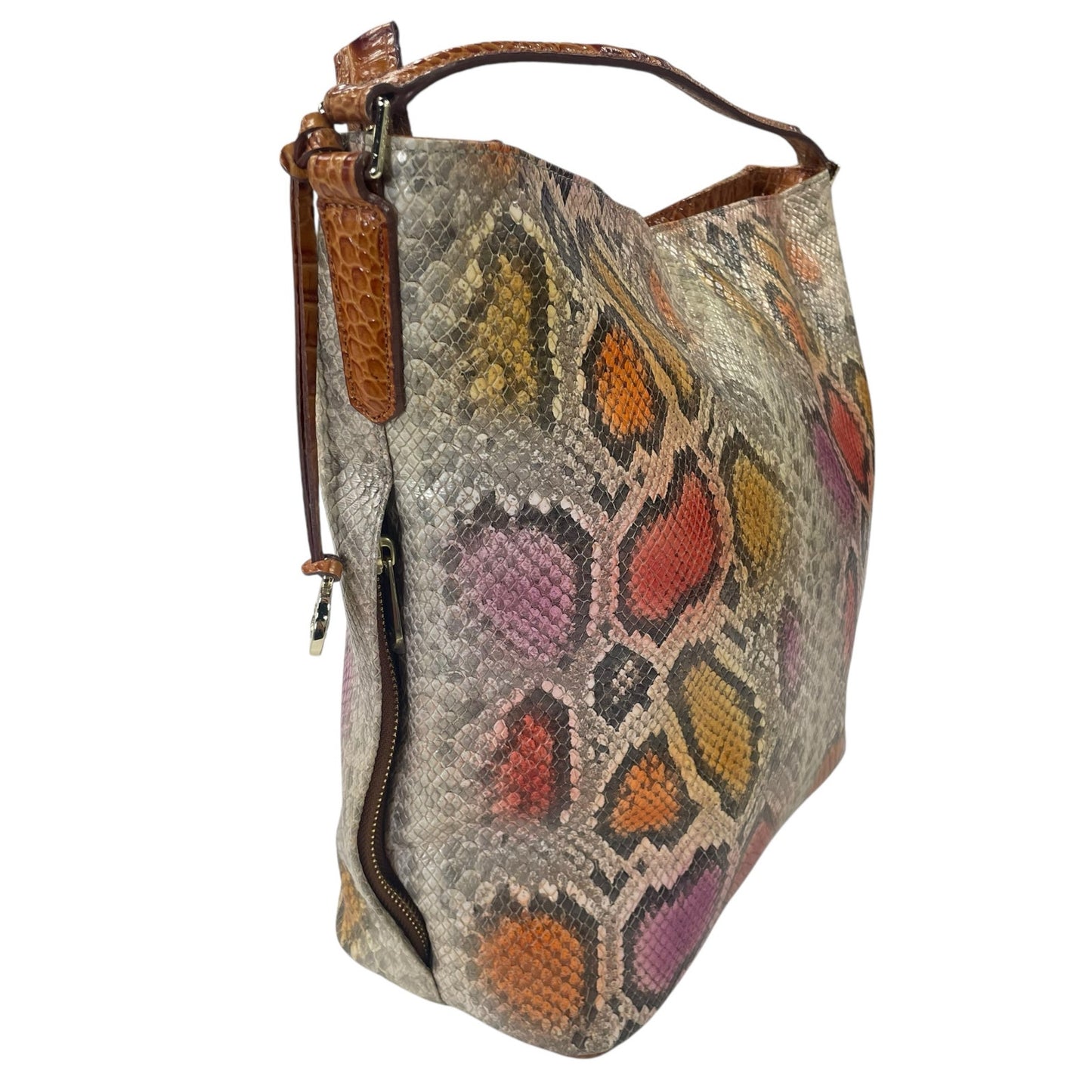 Brahmin Pink Orange Yellow Snakeskin Embossed Leather Isabella Shoulder Handbag