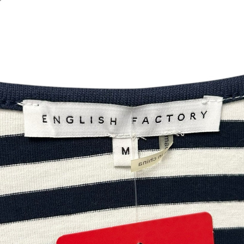 NWT English Factory Navy White Stripe Bell Sleeve Knit Top Womens Size Medium