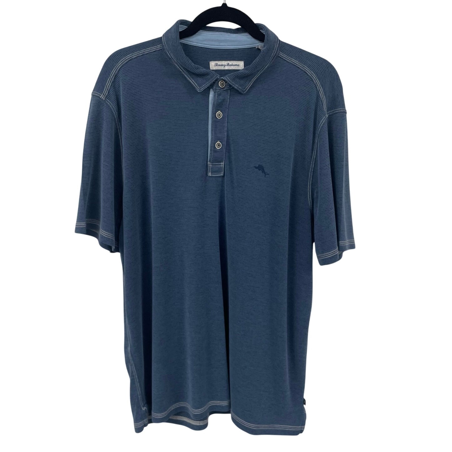 Tommy Bahama Navy Striped Short Sleeve Polo Shirt Mens XL