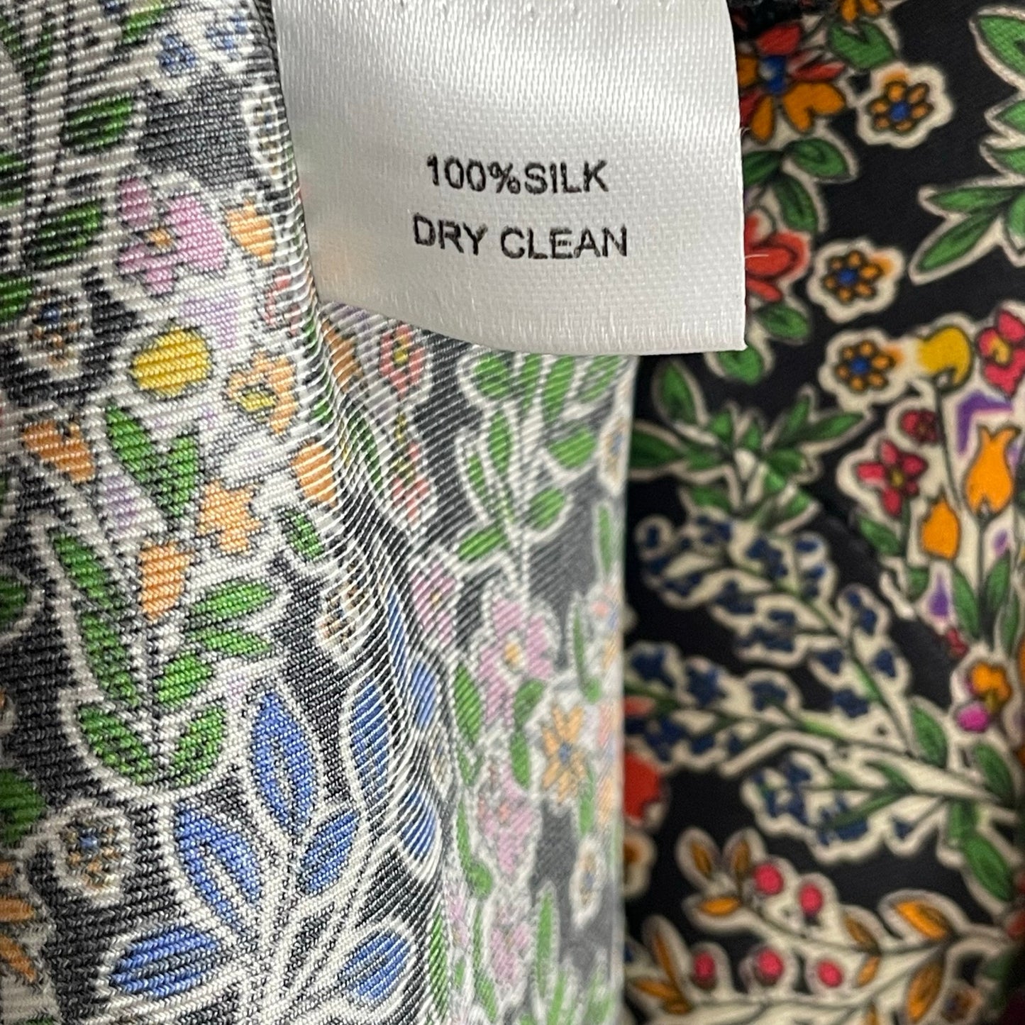 La Roque 100% Silk Long Sleeve Button Up Collared Dress Multicolor Floral Medium