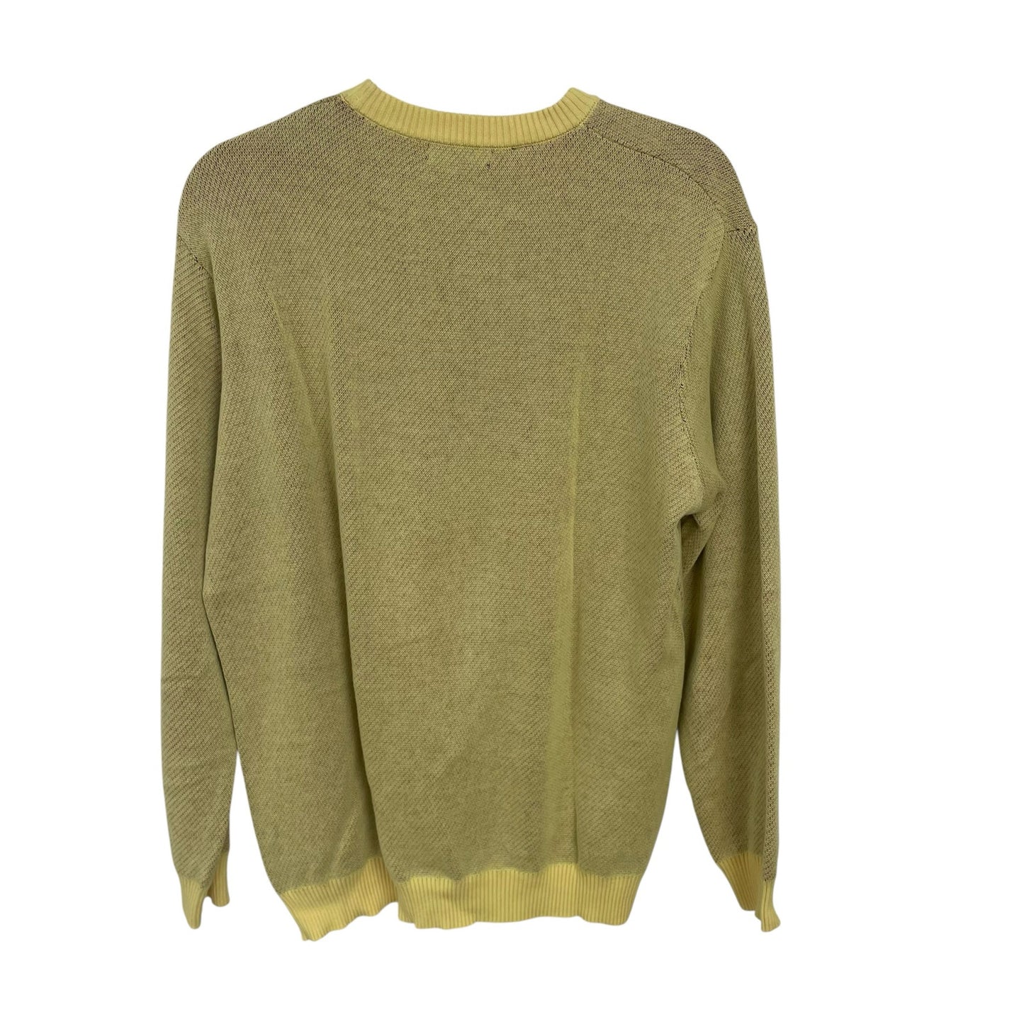 Saks Fifth Avenue Floral Intarsia Sweater Lemonade Yellow and Pink Mens Large