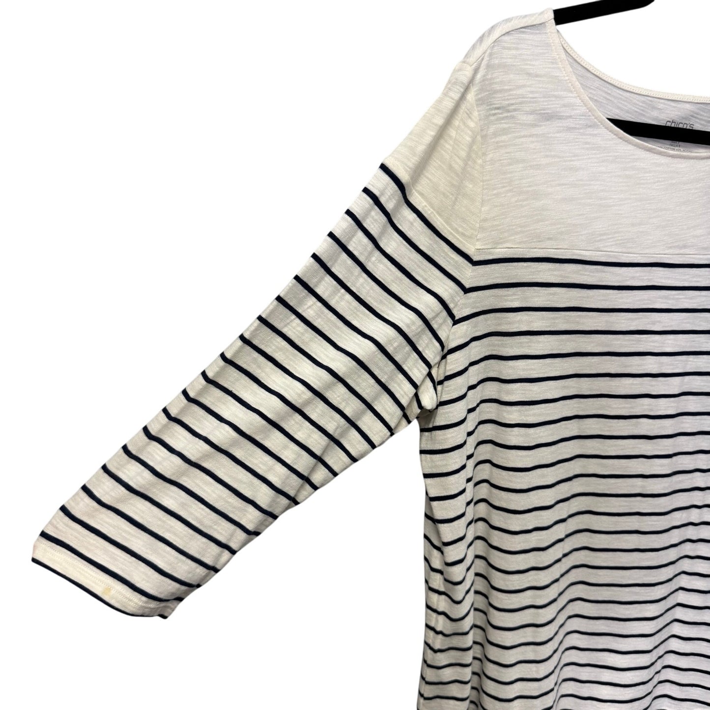 NWT Chico's White Navy Stripe 3/4 Sleeve Round Neck Cotton Knit Top Womens 16