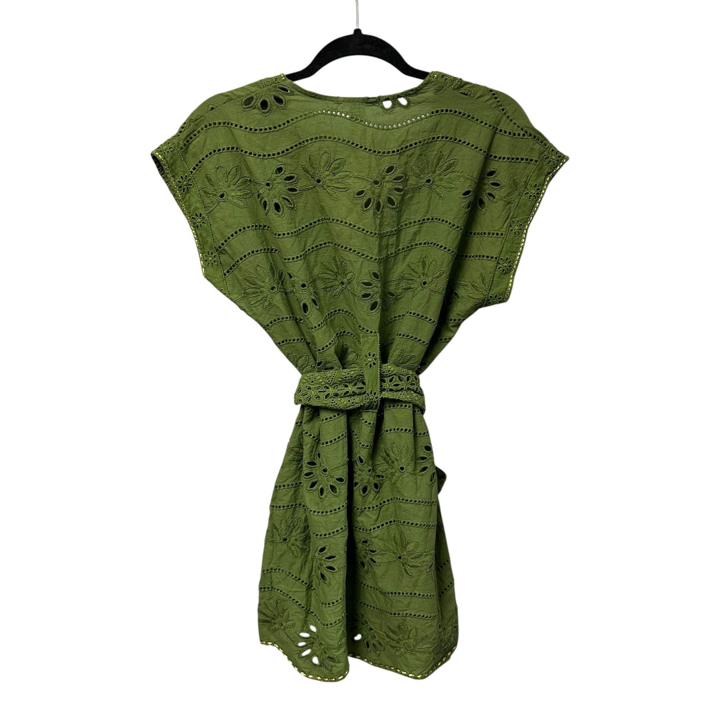 NWT Despi Green Eyelet Short Sleeve Belted Cover Up Top Womens Size Small