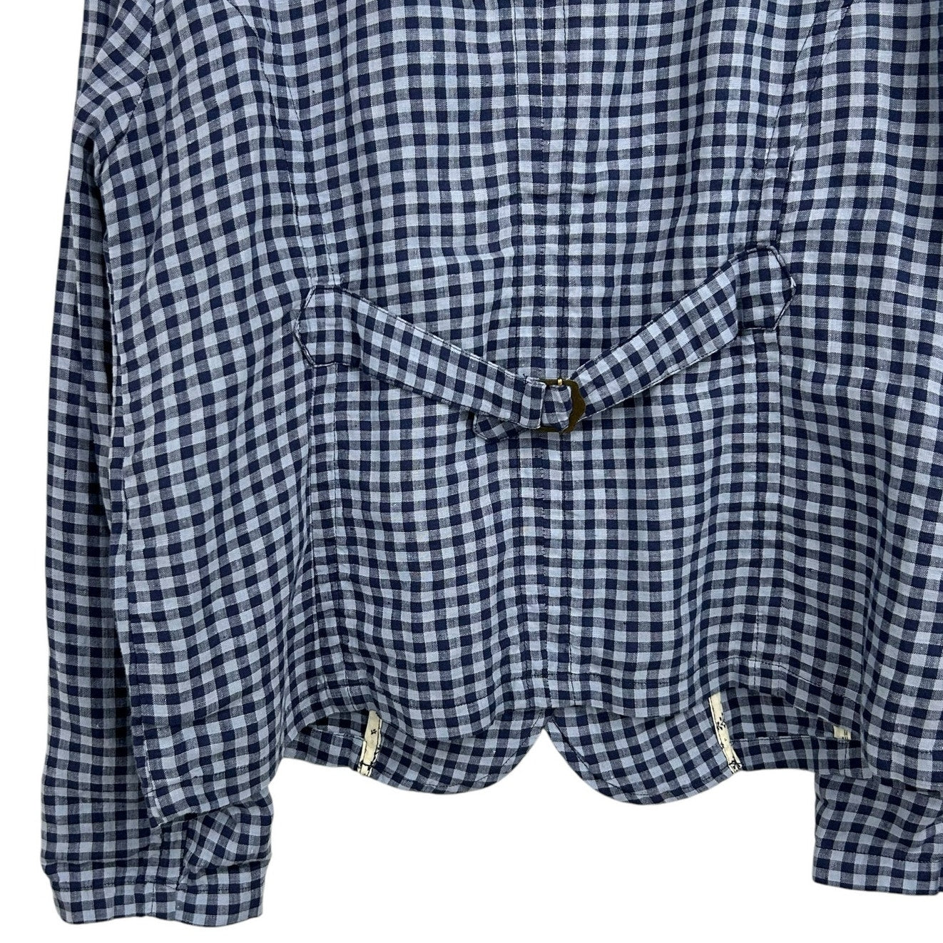 Sundance Navy Blue Gingham Button Front Linen Ziri Blazer Womens Medium