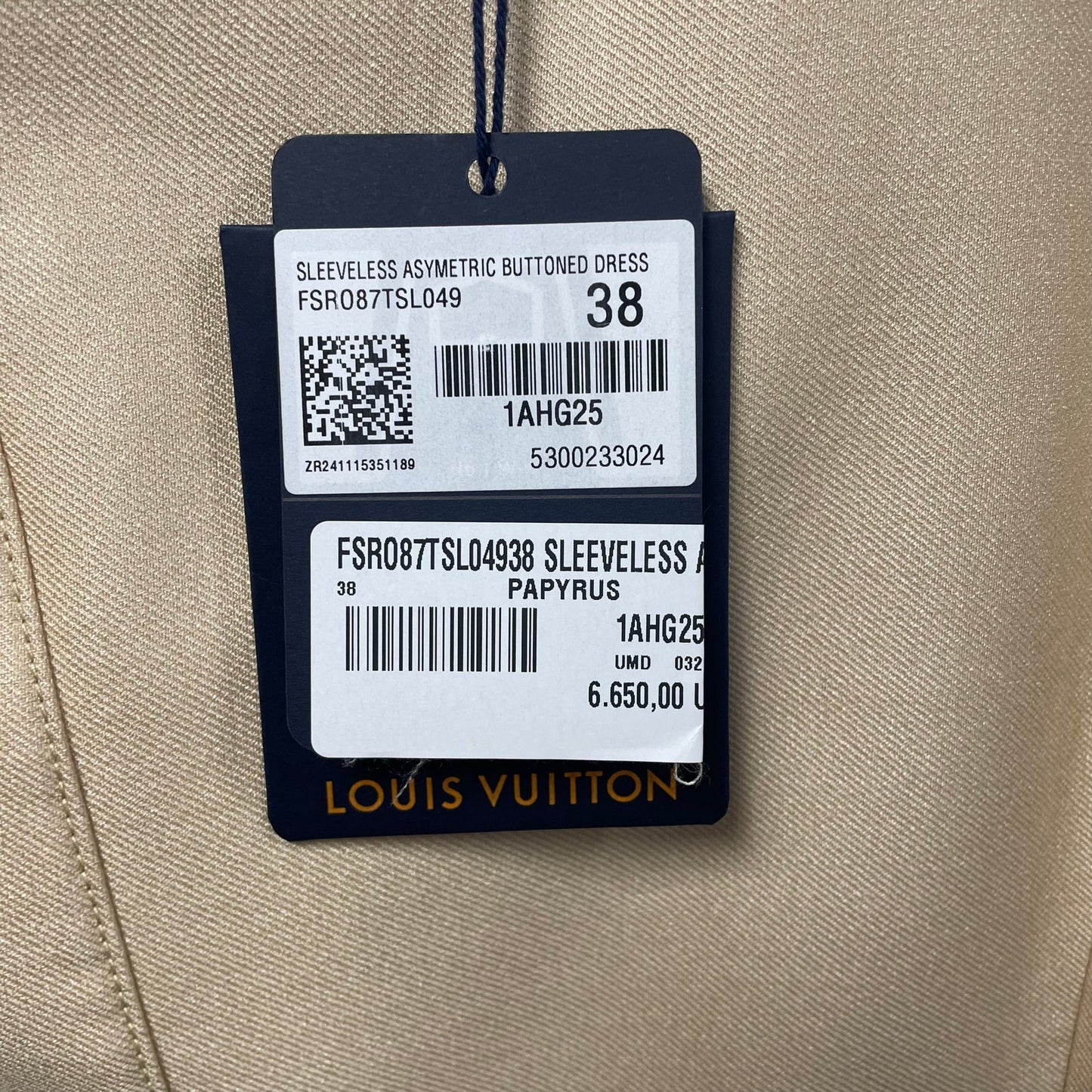 NWT Louis Vuitton Sleeveless Asymetric Button Dress Papyrus Womens FR 38 / US 6