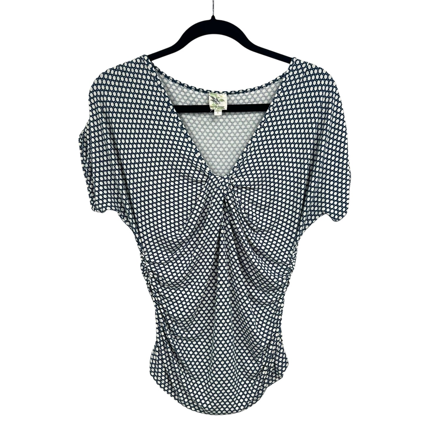 Weston Wear Anthropologie Navy Cream Knot Twist Front V Neck Top Womens Small
