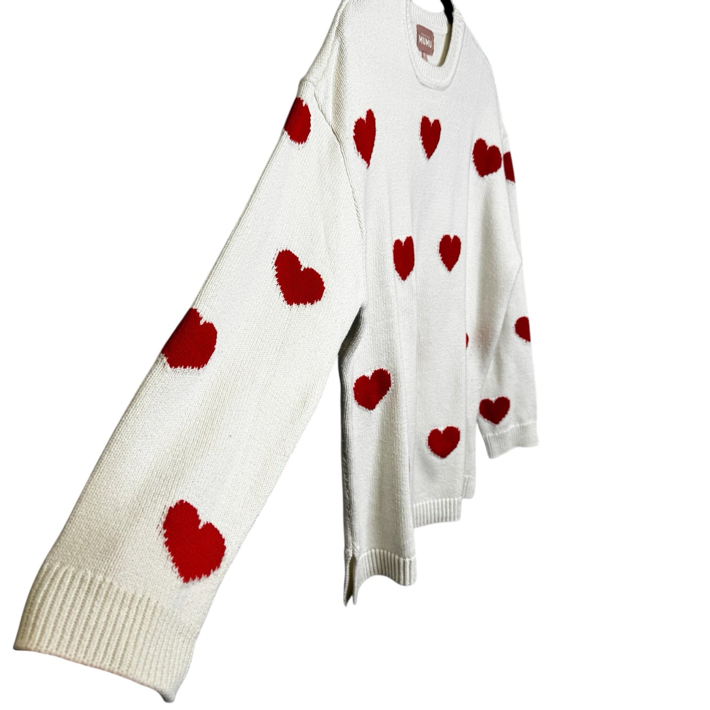 Show Me Your Mumu White Red Heart Cotton Crewneck Sweater Womens Small