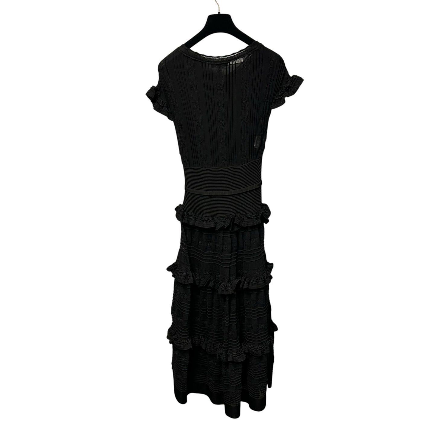 NWT Chanel Black Fond De Robe Short Sleeve Tiered Maxi Dress Womens 36 / US 4