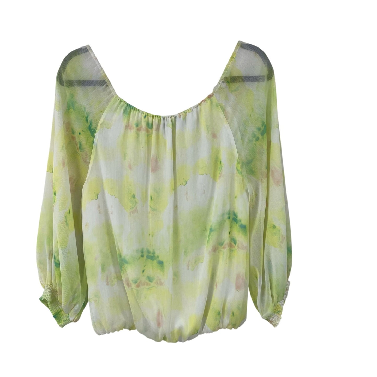 Alice + Olivia Sheer Sleeve Yellow Green Tie Dye Blouse Womens Small